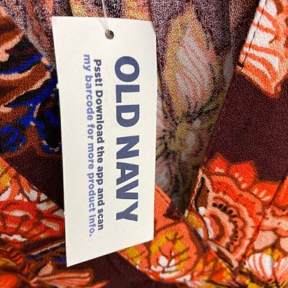 Old Navy 3X Orange Long-Sleeve Split-Neck Top Redwine Vinegar Boho Floral - Picture 10 of 11